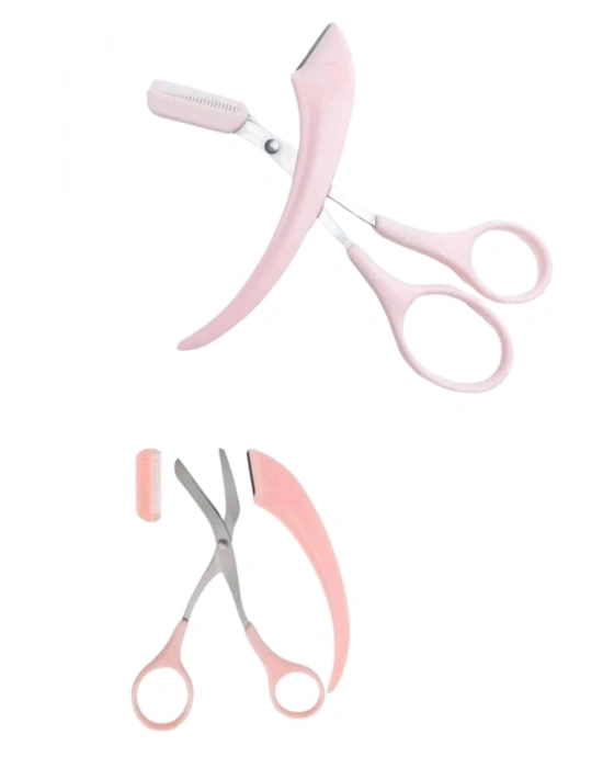 ® Kavisli Kaş Kirpik Düzeltici Bıyık Alma Taraklı Kaş Makası Yüz Bakım Seti Makas