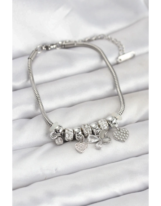 ® Kelebek Charmlı Gümüş Renk Kadın Bileklik