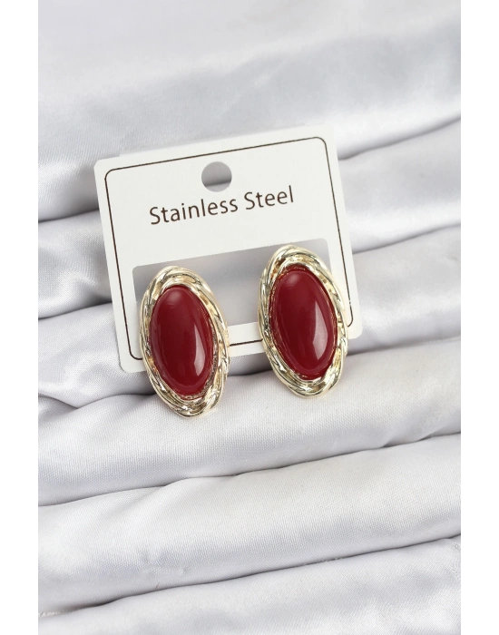 ® Kırmızı Badem Model Vintage Kadın Küpe