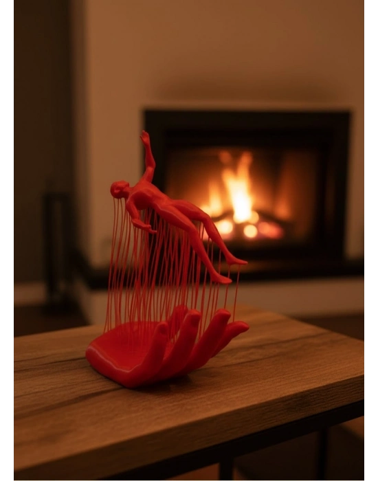 ® Kırmızı El ve İnsan Figürü Dekoratif Biblo Salon Ofis Raf ve Konsol Üstü İçin 12x18 cm