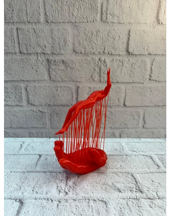 ® Kırmızı El ve İnsan Figürü Dekoratif Biblo Salon Ofis Raf ve Konsol Üstü İçin 12x18 cm