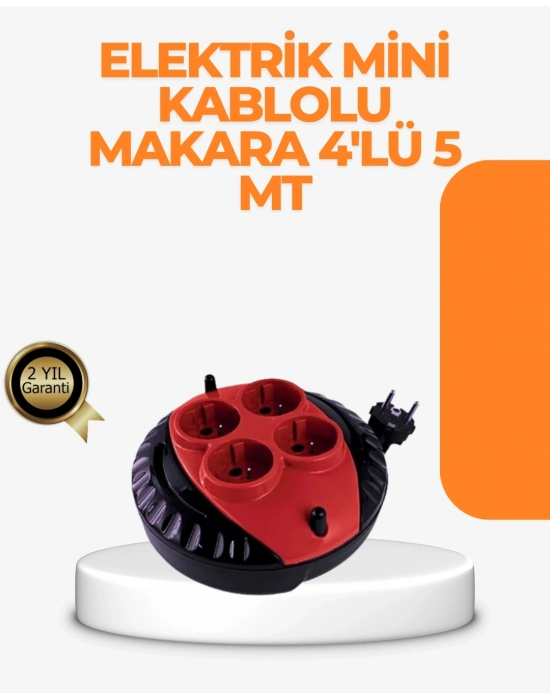 ® Kırmızı Renk 5 Metre 4’lü Kablolu Priz Makarası