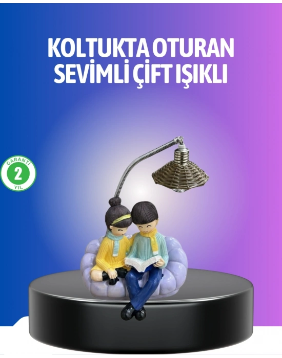 ® Kitap Okuyan Çift Figürlü Gece Lambası Romantik Dekoratif Masa Lambası