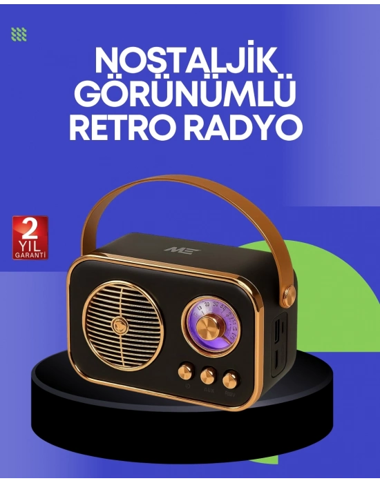 ® Klasik Retro Radyo – Bluetooth Destekli, FM Özellikli Şarjlı Hoparlör