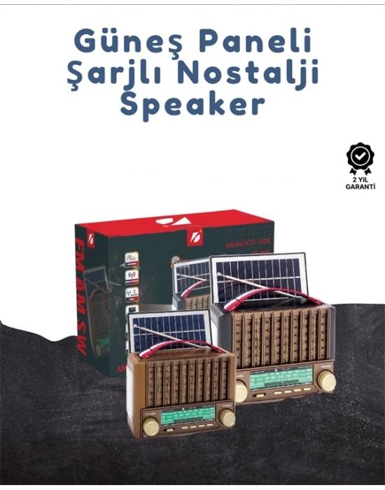 ® KTF-1428 Taşınabilir Güneş Enerjili Bluetooth Radyo Hoparlör – Şarjlı, Radyo, MP3, AUX Girişli