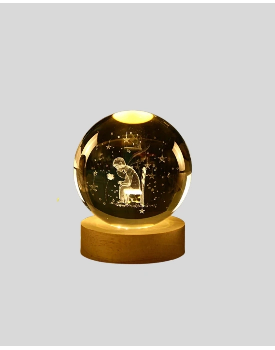 ® Küçük Prens Cam Küre USB Işıklı Ahşap Standlı Büyük Boy