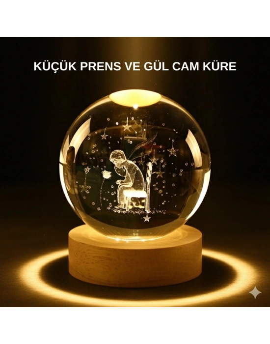 ® Küçük Prens Işıklı Küre Lamba Ahşap Taban Büyük Boy Hediyelik