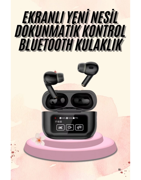 ® Kulak İçi Bluetooth Kulaklık Ekranlı Müzik Dinleme Çağrı Cevaplama Siyah