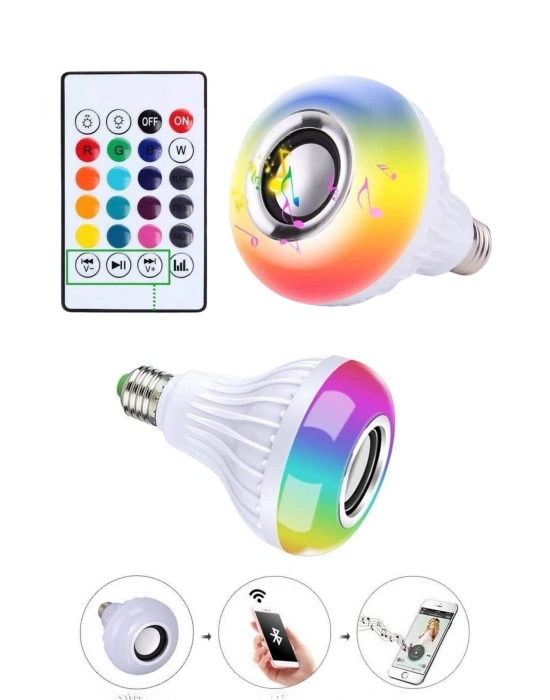 ® Kumandalı RGB Led Işık Bluetooth Hoparlör Ses Lambası Renkli Ampul