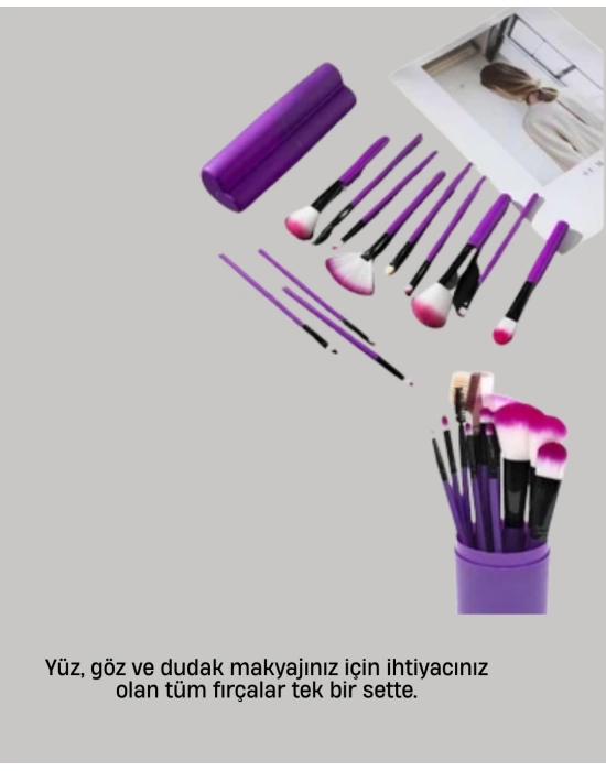 ® Kusursuz Makyaj İçin 12 Parça Profesyonel Fırça Seti Taşınabilir Kutu Hediyeli