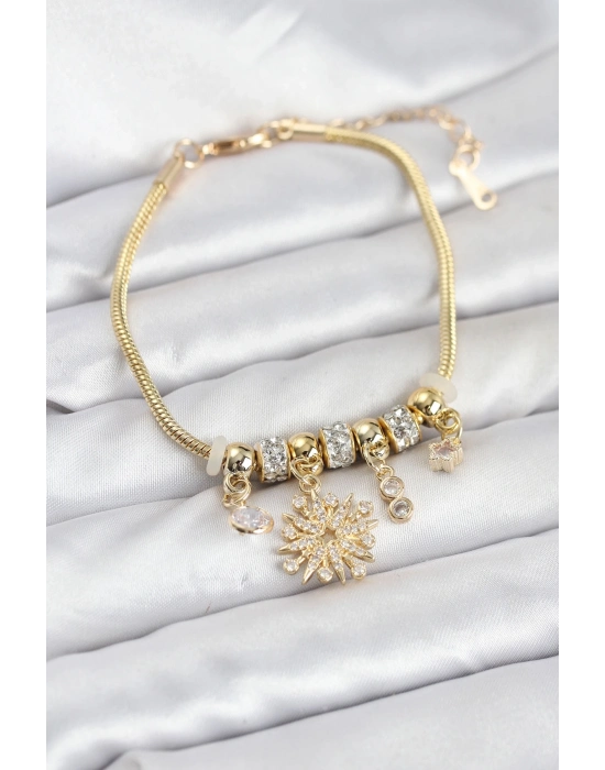® Kutup Yıldızı Model Charmlı Gold Renk Kadın Bileklik