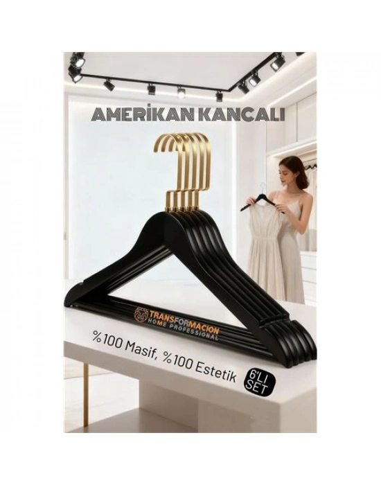 ® LasVegas Ahşap Elbise Askısı - 6lı Set, Lüks Amerikan Kancalı Gardırop Düzenleyici