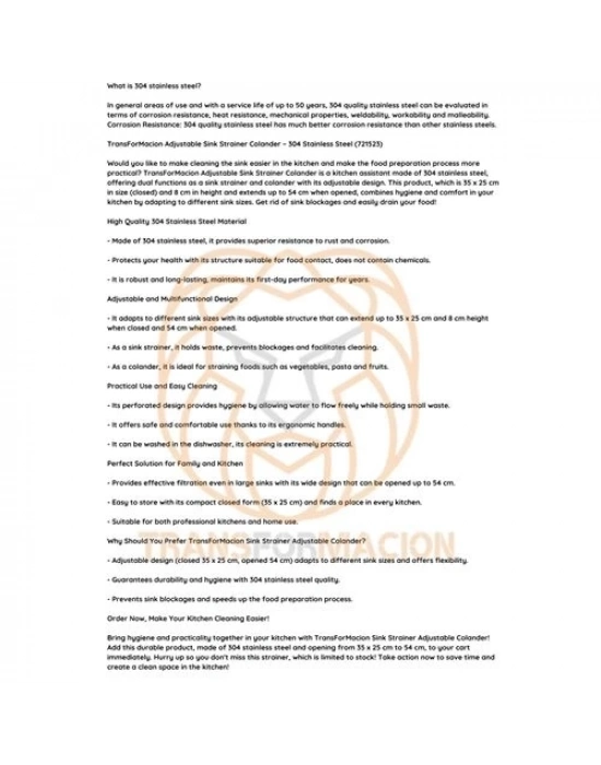 Lavabo Süzgeci Ayarlanabilir Kevgir 304 Paslanmaz Çelik 721523