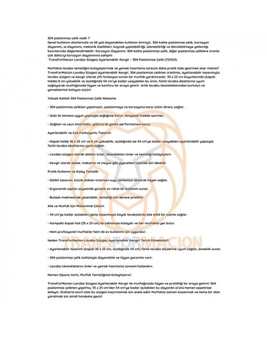 Lavabo Süzgeci Ayarlanabilir Kevgir 304 Paslanmaz Çelik 721523