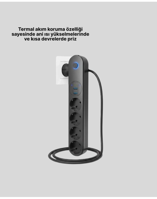 Led Anahtarlı Akım Korumalı Çoklu Priz 4 Priz 3 USB Girişli