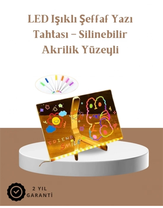 ® LED Aydınlatmalı Şeffaf Mesaj Tahtası – 30x20 cm, Neon Etkili Yazılar İçin Tasarlandı