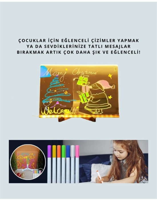 ® LED Aydınlatmalı Şeffaf Mesaj Tahtası – 30x20 cm, Neon Etkili Yazılar İçin Tasarlandı