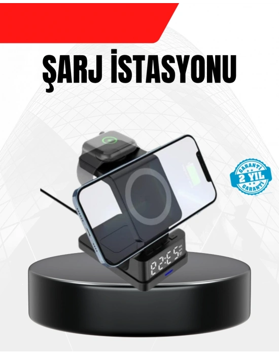 ® LED Dijital Saatli Kablosuz Şarj Cihazı – 3 Parlaklık Ayarlı, Şarj Koruma Teknolojili