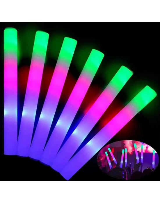 Led Işıklı 3 Modlu Kauçuk Işıklı Sünger Parti Çubuk Sopa - 46 cm (6’lı Paket)
