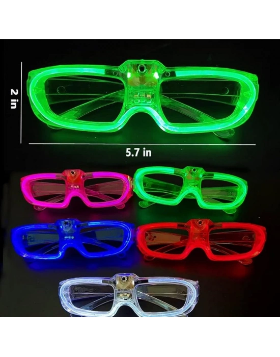 LED Işıklı Glow Pilli Parti Gözlüğü - Efektli 6 Adet 5 Renk