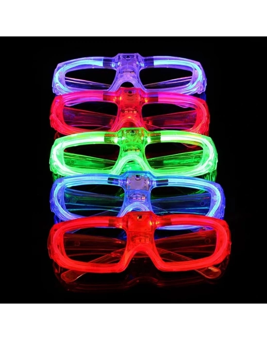 LED Işıklı Glow Pilli Parti Gözlüğü - Efektli 6 Adet 5 Renk