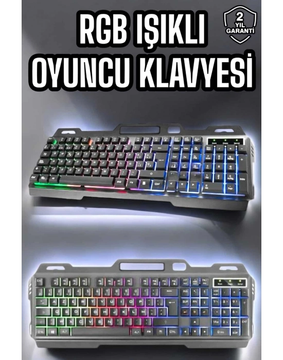 ® Led Işıklı Oyuncu Klavye Usb Girişli RGB Işıklı Q Klavye Mouse Hediyeli