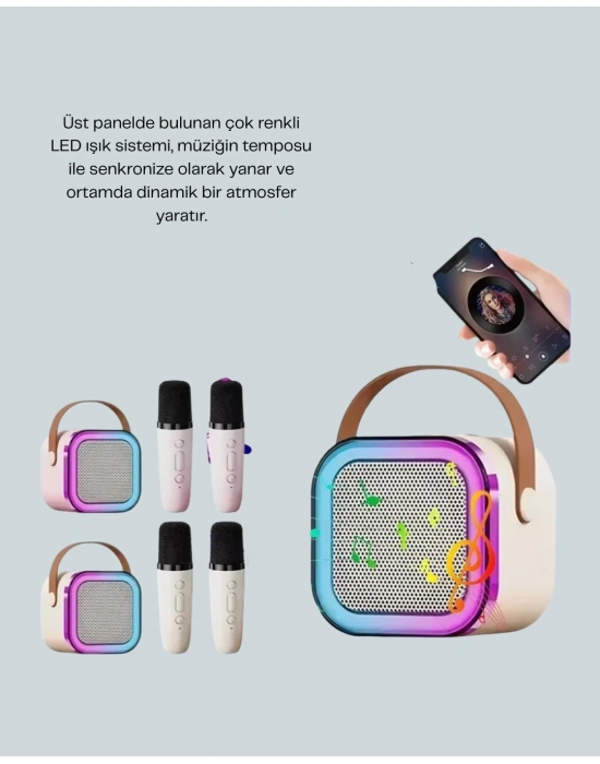 ® LED Işıklı Taşınabilir Karaoke Hoparlör – USB & AUX Girişli