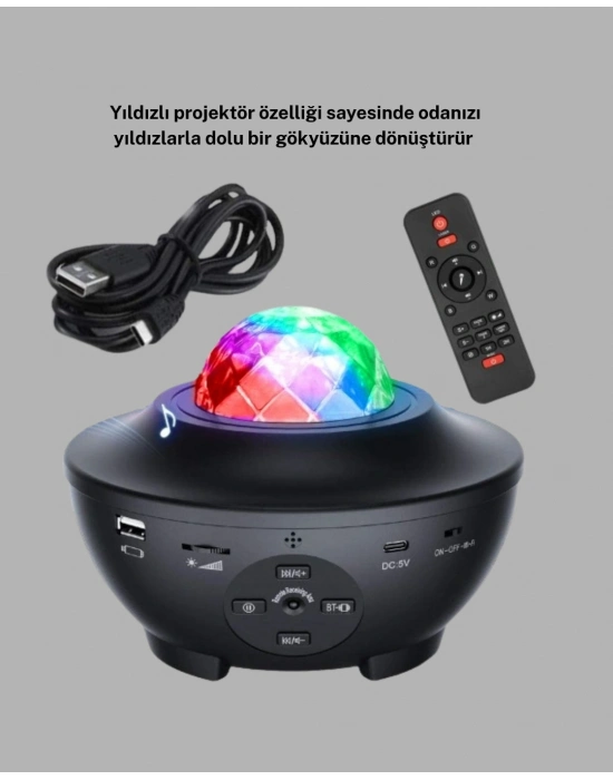® LED Yıldızlı Projektör Galaxy Modlu Renk ve Parlaklık Ayarlı Gece Lambası