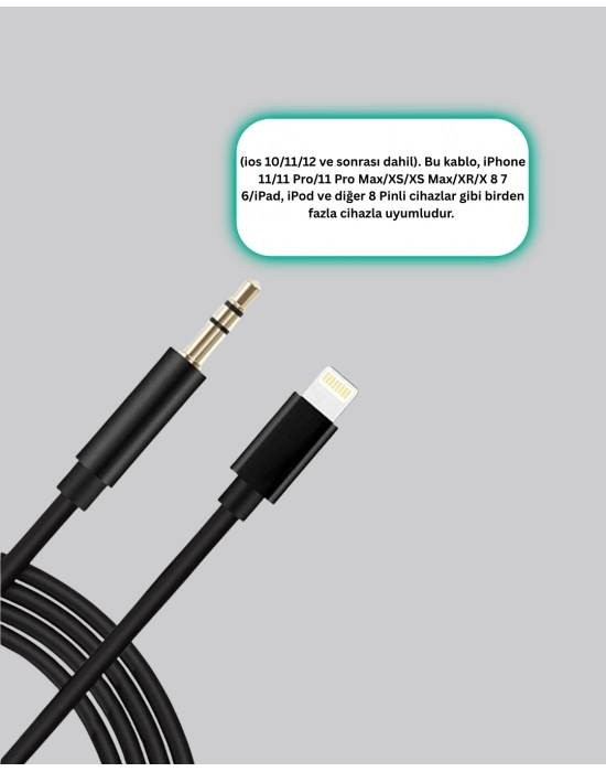 ® Lightning to 3.5mm Aux Ses Dönüştürücü Kablo 1 Metre Stereo Uyumlu
