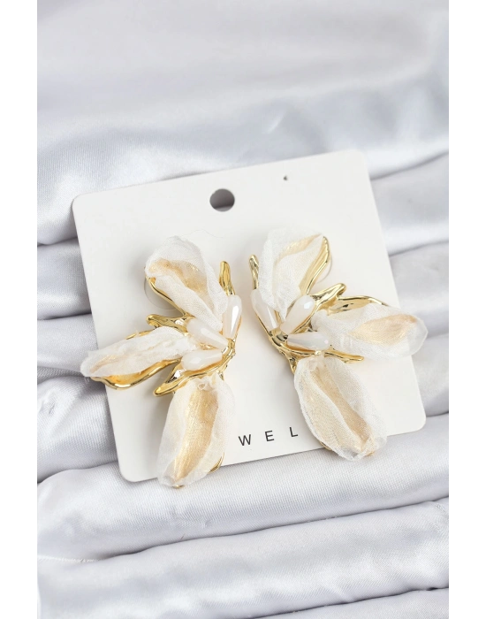 ® Lotus Model Beyaz Renk Tüllü Kadın Küpe