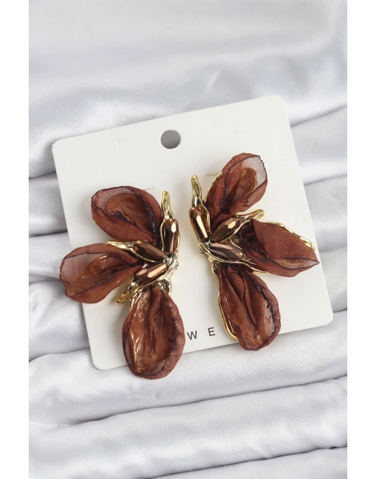 ® Lotus Model Kahverengi Renk Tüllü Kadın Küpe