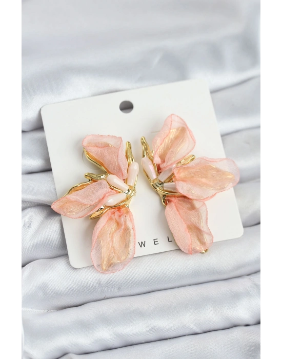 ® Lotus Model Yavruağızı Renk Tüllü Kadın Küpe