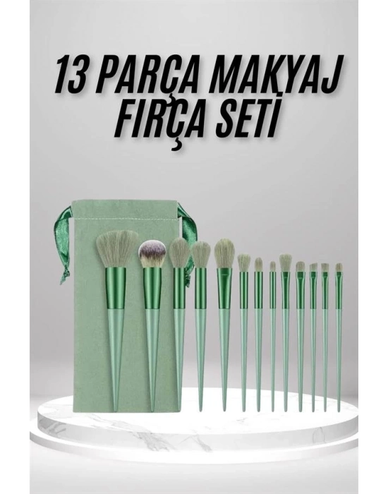 ® Makyaj Fırça Seti Yeşil 13 Parça Fondöten Fırçası Allık Fırçası Far Fırçası