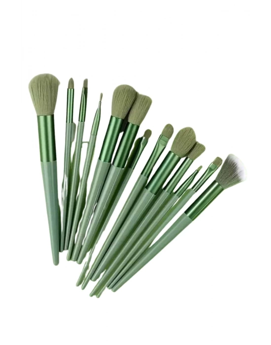 ® Makyaj Fırça Seti Yeşil 13 Parça Fondöten Fırçası Allık Fırçası Far Fırçası