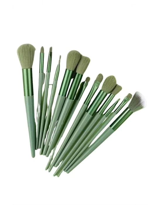 ® Makyaj Fırça Seti Yeşil 13 Parça Fondöten Fırçası Allık Fırçası Far Fırçası