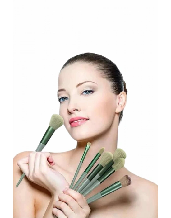 ® Makyaj Fırça Seti Yeşil 13 Parça Fondöten Fırçası Allık Fırçası Far Fırçası