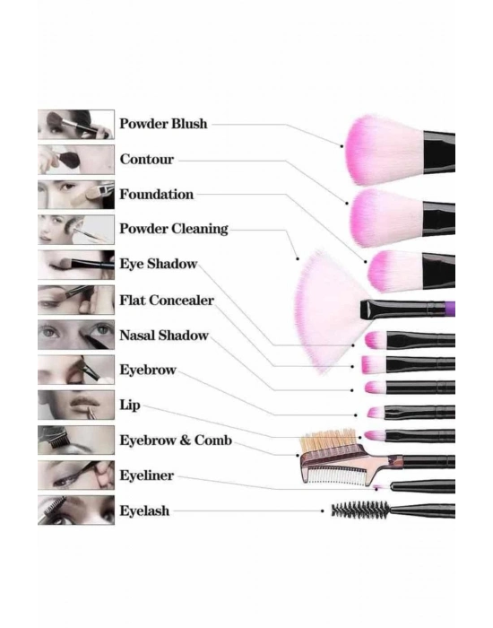 ® Makyaj Fırçası 12 Parça Set Yumuşak Uçlu Göz Makyajına Uygun Hafif ve Taşınabilir Çanta