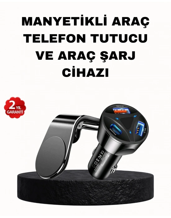 ® Manyetik Araç Telefon Tutucu ve Hızlı Şarj Adaptörü 2’li Set