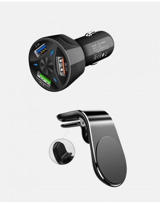 ® Manyetik Araç Telefon Tutucu ve Hızlı Şarj Adaptörü 2’li Set
