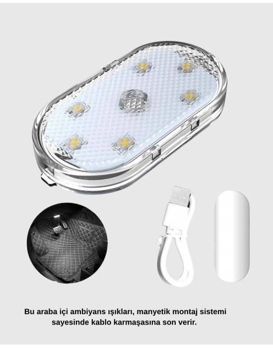 ® Manyetik Montajlı Araba İçi Ambiyans Işıkları – Kablosuz ve Şık Tasarım