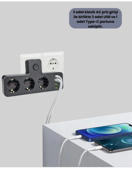 ® Masa Üstü Çoklu Priz USB ve Type-C Çıkışlı Güç Dağıtıcı