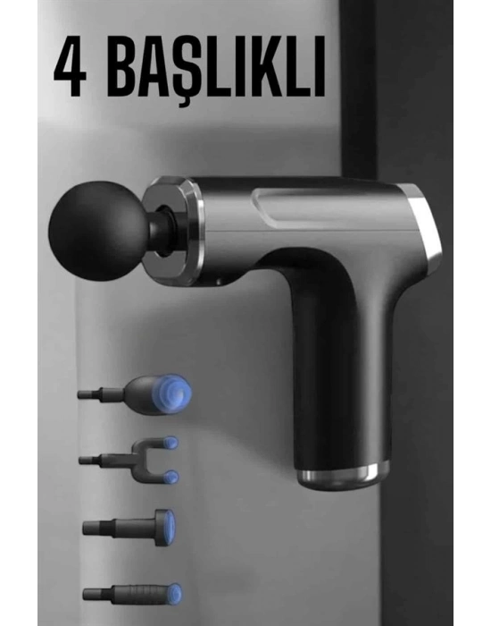 ® Masaj Tabancası 4 Başlıklı Kas ve Vücut Ağrıları İçin Şarjlı Darbeli