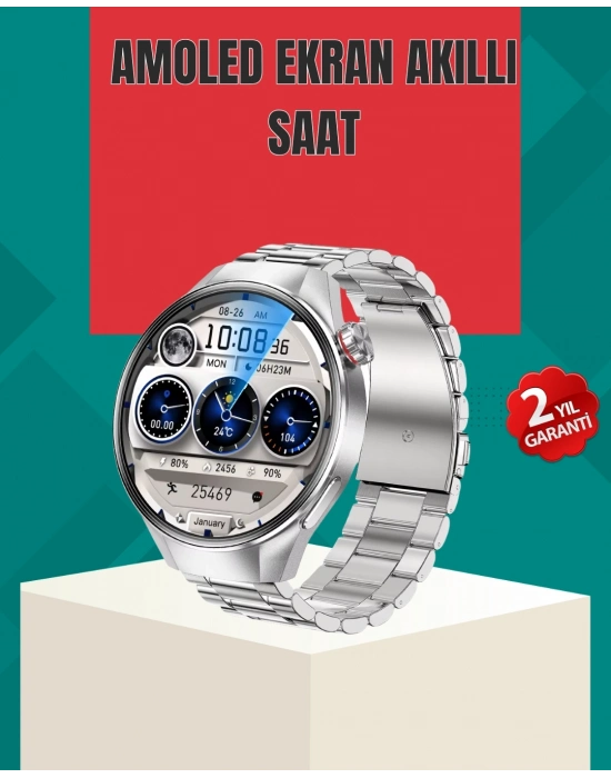 ® Metal Gövdeli AMOLED Akıllı Saat – Kan Oksijen, Nabız ve Arama Fonksiyonlu