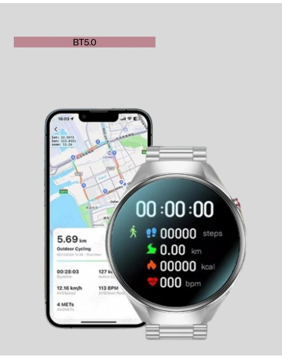 ® Metal Gövdeli AMOLED Akıllı Saat – Kan Oksijen, Nabız ve Arama Fonksiyonlu
