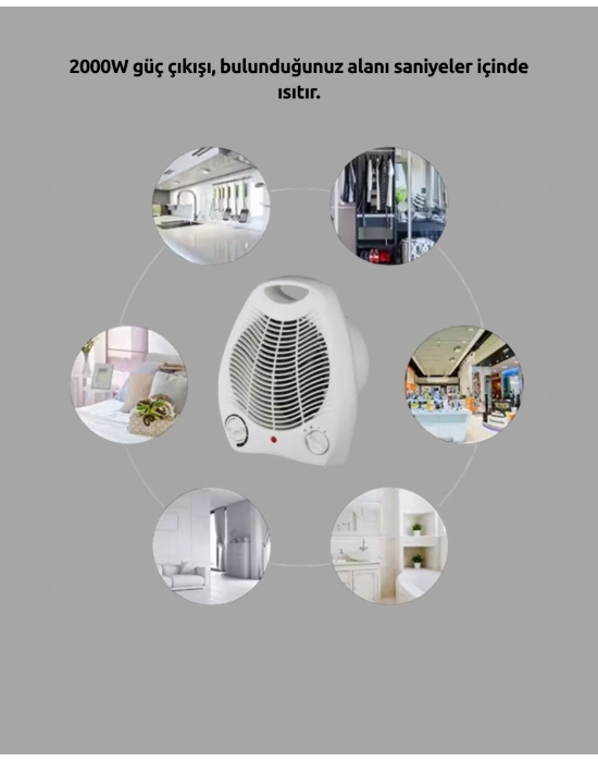 ® Mini Elektrikli Isıtıcı – 2000W Güç, Fanlı Isıtma, 3 Isı Modu