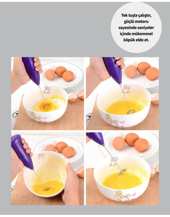 ® Mini Pilli Portatif Karıştırıcı – Cappuccino, Latte, Frappe ve Kahve Köpürtücü