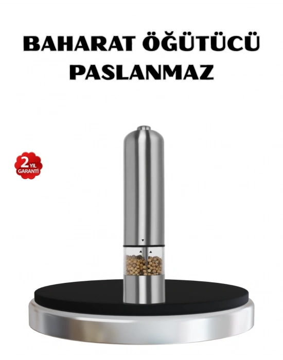 ® Modern Otomatik Baharat Öğütücü Seti – Pilli, Paslanmaz Çelik, LED Aydınlatmalı