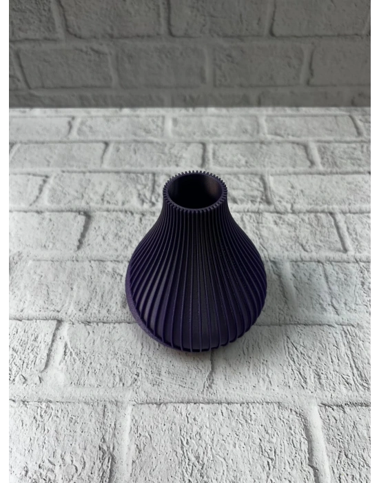 ® Mor Çizgili Dekoratif Vazo 11 cm Modern Tasarım Aksesuar