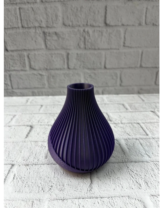 ® Mor Çizgili Dekoratif Vazo 11 cm Modern Tasarım Aksesuar