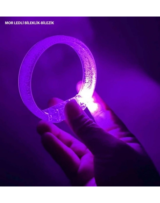 Mor Led Işıklı Baskı Yapılabilen Pilli Bileklik Bilezik 1,5 cm Genişlik